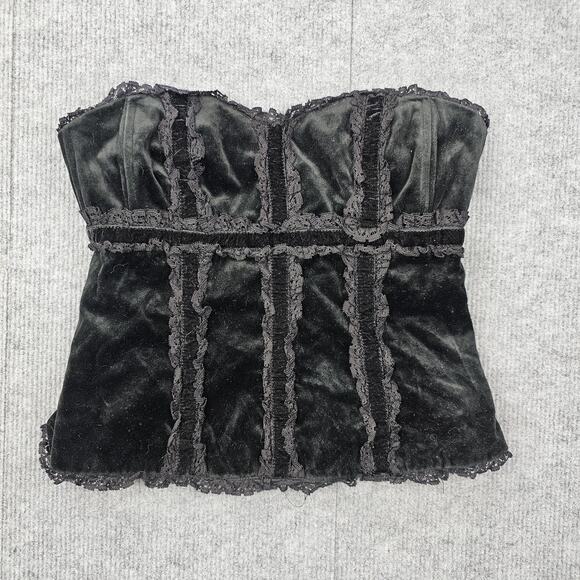 Nanette Lepore Top Womens 4 Velvet Corset Lace Trim Strapless Bustier Gothic - Picture 1 of 6